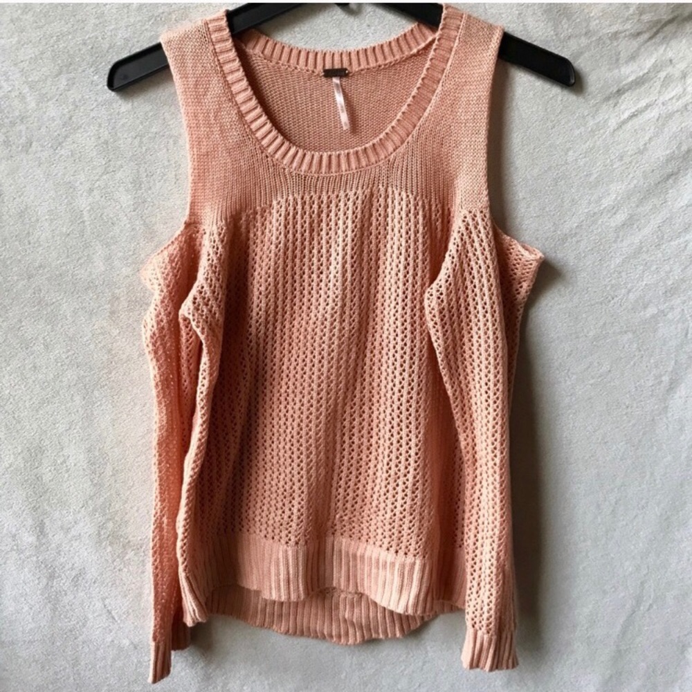 Poof! Light Orange Cold Shoulder Knit Top